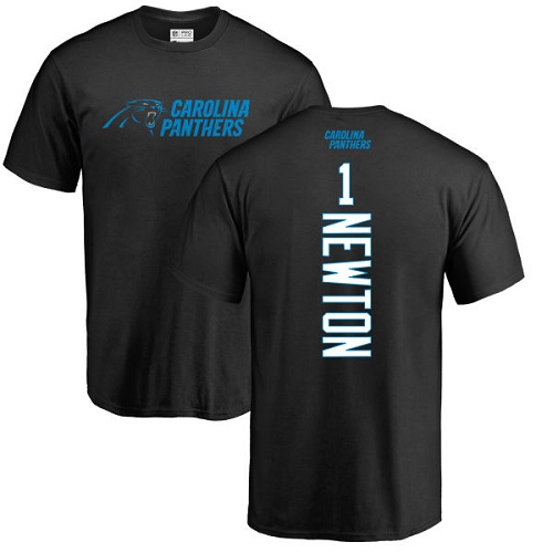 Carolina Panthers Men Black Cam Newton Backer NFL Football #1 T Shirt->nfl t-shirts->Sports Accessory